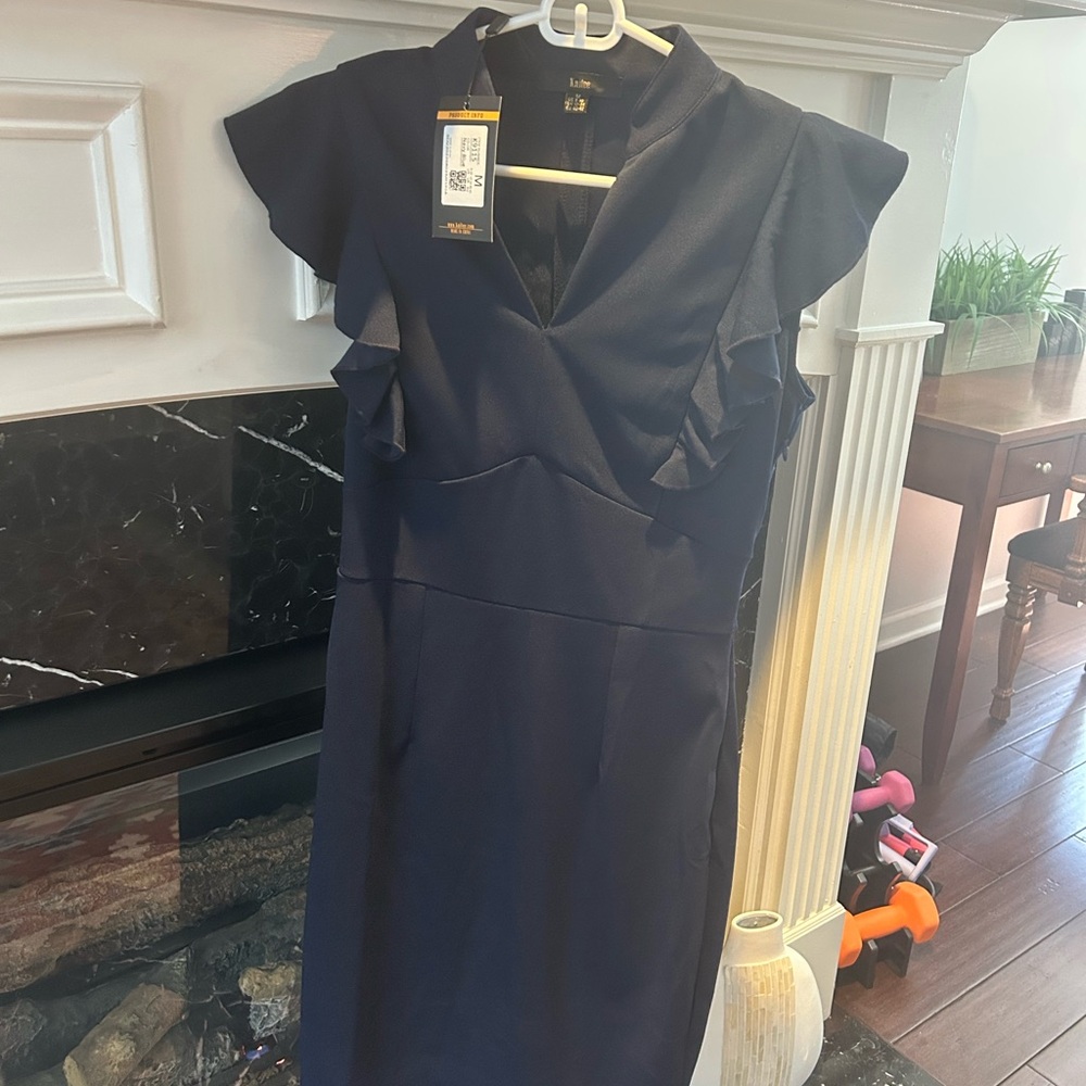 Elegant Blue Midi Dress with Classic Charm